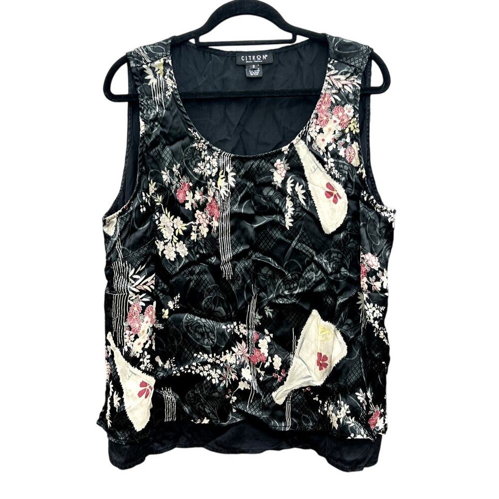 Citron Santa Monica | Silky Japanese Floral Layered Sleeveless Tank Size 2 Large